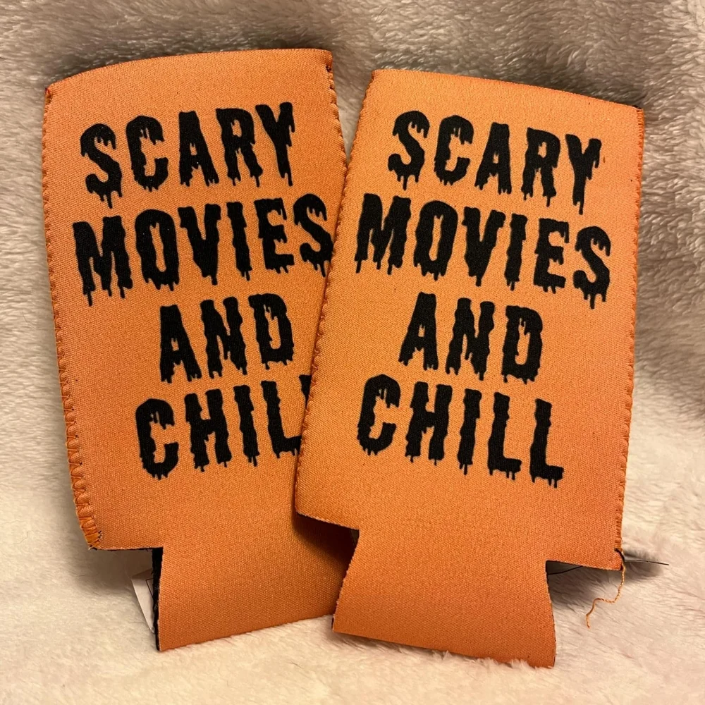 Set of 2 Scary Movies and Chill Skinny Can Coozie